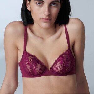 SIMONE PERELE 1A4330 VICTOIRE HALF CUP UNDERWIRE LACE BRA 34C SYRAH NWOT